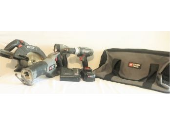 Porter Cable 18v Battery Operated Drill, Flashlight & 6 1/2 Circular Saw, Etc