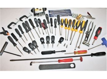 Mixed Tool Lot With Screwdrivers, Clamps, Wrenches, Dental Instruments, Air Tool Fittings, Etc.