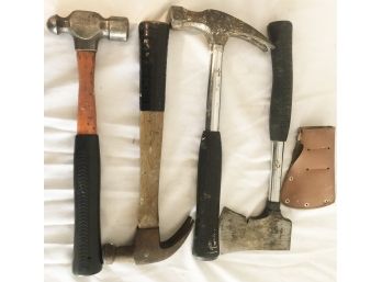 Group Of Three Wood & Steel Hammers And One Hatchet With Cover - Lot #4