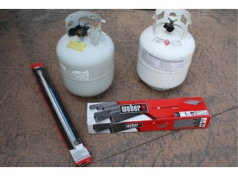 Barbeque Lot With Two Propane Tanks & Weber Replacement Parts