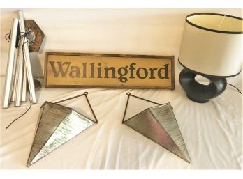 Lovely Home Goods Lot With Wallingford Sign, Lamp, Wind Chimes & More