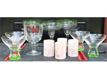 Mixed Lot Of Barware With Salt Shots, Vintage Schlitz Beer Glass, Margherita Glasses & Martini Glasses