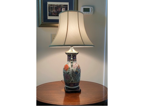 Chinese Floral Porcelain Table Lamp With Shade