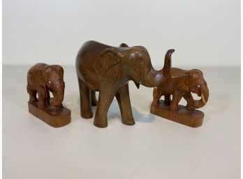Group Of Three Carved Wood Elephants