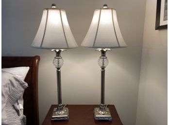 Pair  Of Silver Painted Pineapple Table Lamps (tested)