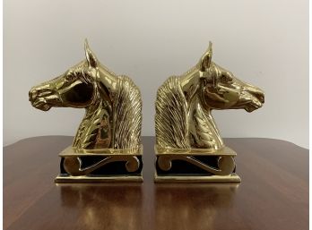 Pair Of Brass Virginia Metalcrafters Horse Head Bookends