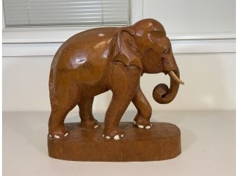 Vintage Large Hand Carved Wood Elephant