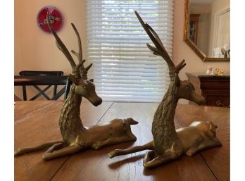 Pair Of Brass Deer