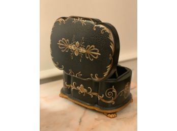 Black And Gold Hinged Wood Box. Claw Feet