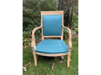 Turquoise Chair With Fish Motif Carving On Arms