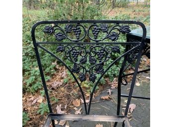 Vintage Wrought Iron Table & 4 Chairs With Grape Motif Table Has Tempered Glass Top.