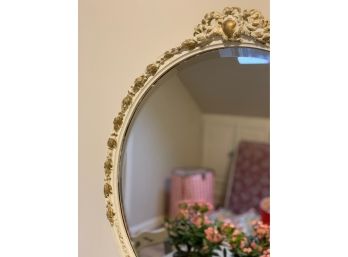 Vintage Round Ornate Beveled Mirror - Cream And Gold