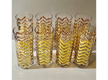 Set Of 8 Gold ZigZag Embellished Tall Glasses