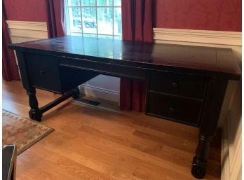 Black Wood Desk With 4 Drawers And Swivel Wood Chair.  Solid.  Larger Than Standard A Desk
