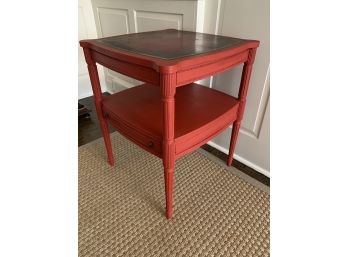 Vintage Dark Red Painted Side Table With Wax Finish.