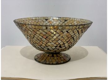 Mosaic Glass Pedestal Bowl With Beautiful Hues Of Gold