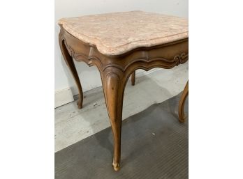 Vintage Marble Top Side Table   Solid Heavy Pink Marble Top And Wooden Base