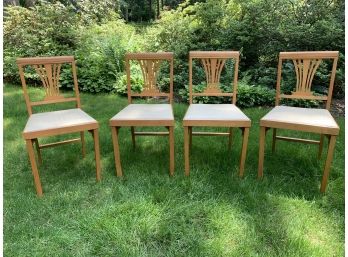 Set Of Four Vintage Wood Leg-O-Matic Folding Chairs Fold Flat & Lock Securely  Vinyl Seat