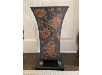 Metal Umbrella Stand:  Black With Copper Roses Vining And Brass Lions Heads