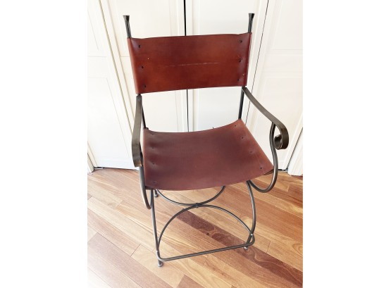 Metal High Chair With Leather Base And Back 27-inch Seat Height