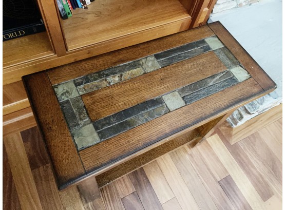 Stone Tile Inlay Narrow Wooden Side Table