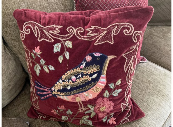 Decorative Red Velvet Bird Pillow