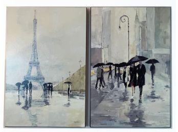 Eiffel Tower And Paris Street Scene Matching Canvas Prints (set Of 2)