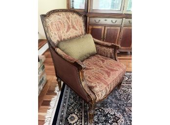 Accent Side Arm Chair Paisley Upholstery And Sage Pillow