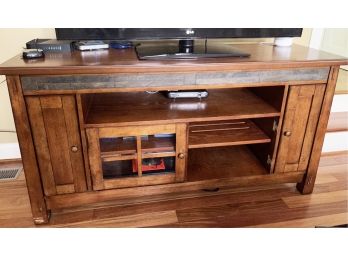 Stone Tile Inlay Wooden TV Console Media Cabinet