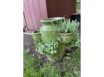 Green Glazed Strawberry Planter With Plants (1 Of 2)