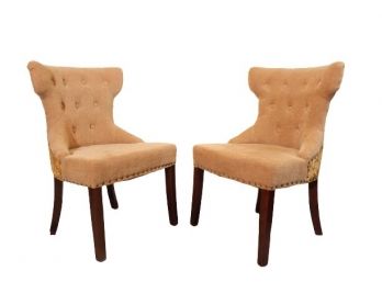 Pair Of Pier One Upholstered Wingback Chairs With Nailhead Trim