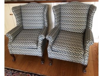 Pair Of Custom Upholstered Wing Chairs