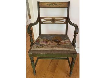 Vintage Paint Decorated And Needlepoint Chair