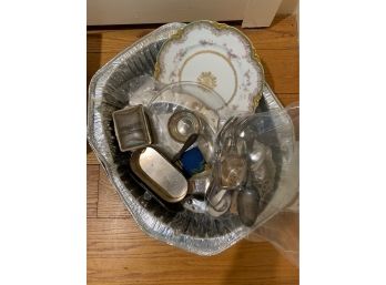 Miscellaneous Tray Or Silver Plate And China