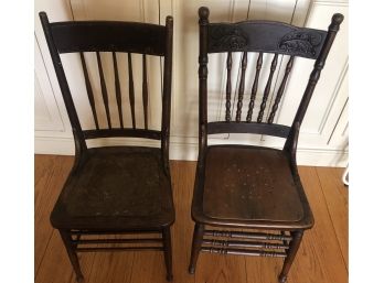 Two Oak Press Back Chairs