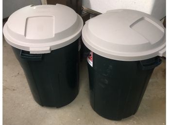 Two Rubbermaid Garbage Cans
