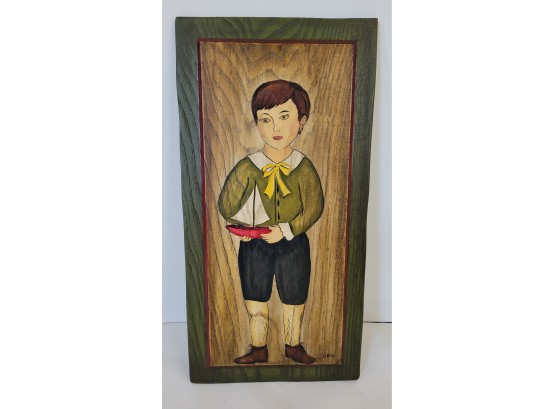Nice Hand Painted Boy On Wooden Board