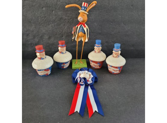 Lori Mitchell Patriotic Figurine With Greg Guedel Liberty Wooden Cupcake Decor