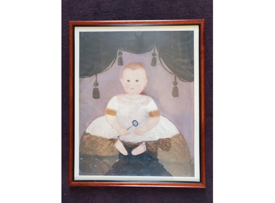 Nicely Framed Baby With Rattle Victorian Reproduction Print