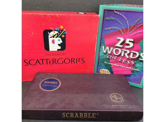 Board Game Lot Includes Scrabble, Scattergories And 25 Words Or Less