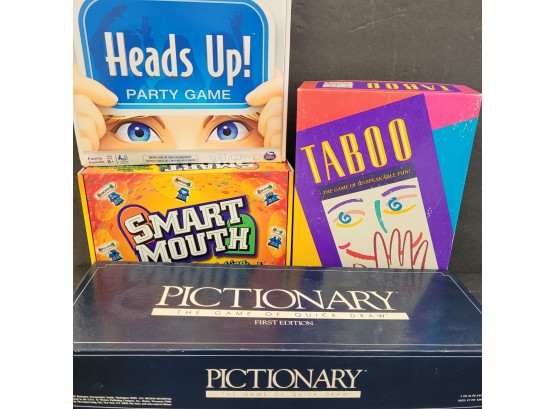 Board Game Lot Includes Pictionary, Smart Mouth, Taboo And Heads Up