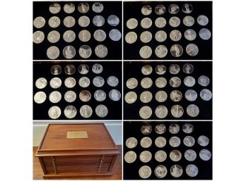 Invest In Silver Franklin Mint's 100 Greatest Masterpieces 1000 Grain Sterling Silver Coins In Mahogany Case