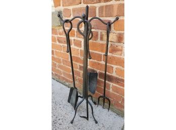 Very High Quality Hand Wrought Iron Fireplace Tool Set