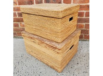 Two Nice Rope Storage Boxes/baskets With Lids And Handles