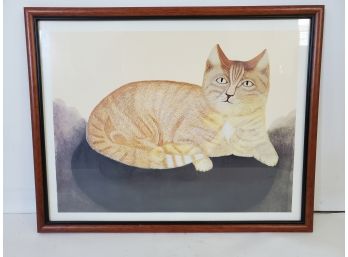 Professionally Framed Cat On Black Pillow Print
