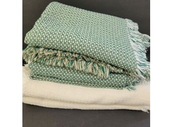 Set Of Cream And Green Throws