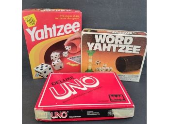 Game Lot Includes Uno, Word Yahtzee And Yahtzee