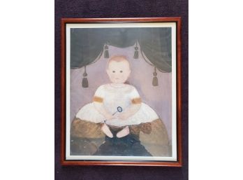 Nicely Framed Baby With Rattle Victorian Reproduction Print