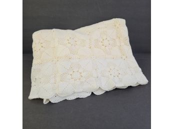Beautiful Handmade White And Cream  Blanket