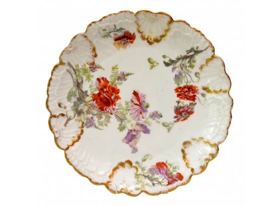 Vintage Haviland Round Floral Porcelain Platter With Scalloped Edge